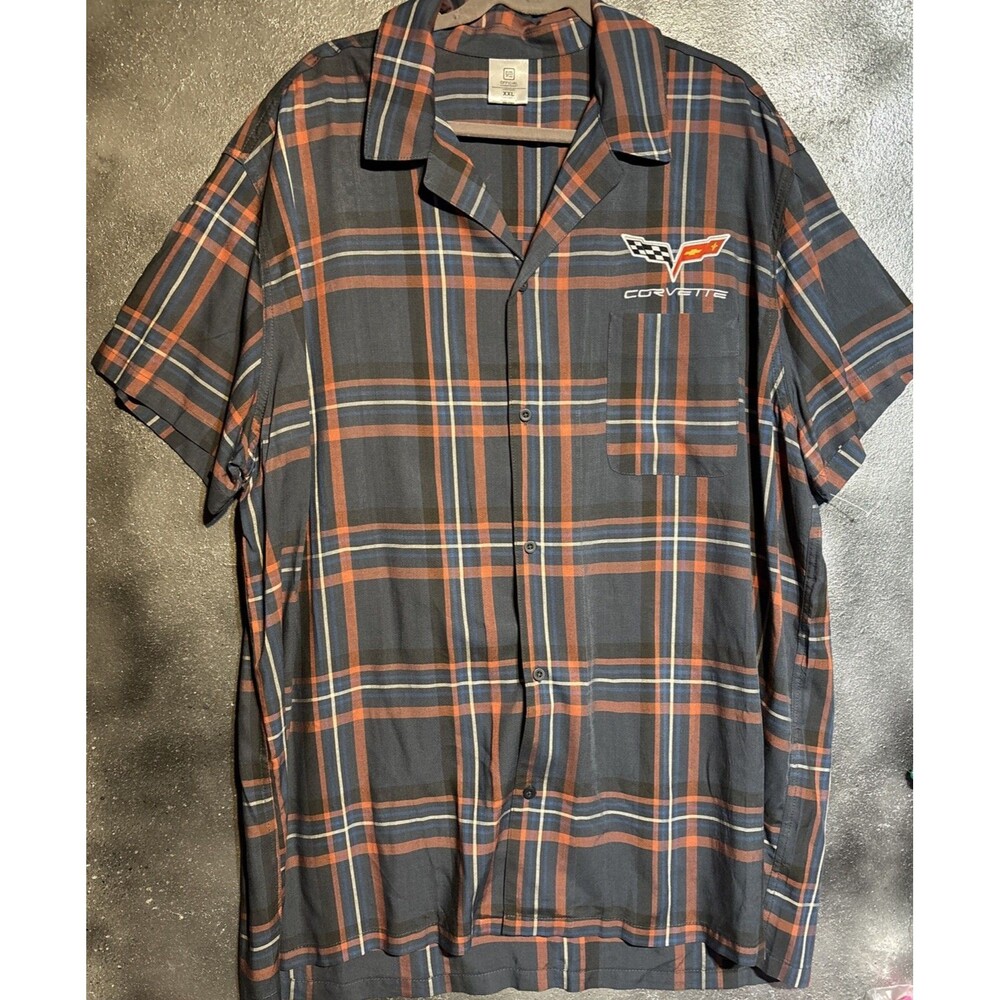 Official Licensed GM Corvette Short Sleeve Collared Men’s Plaid Shirt XXL Fall